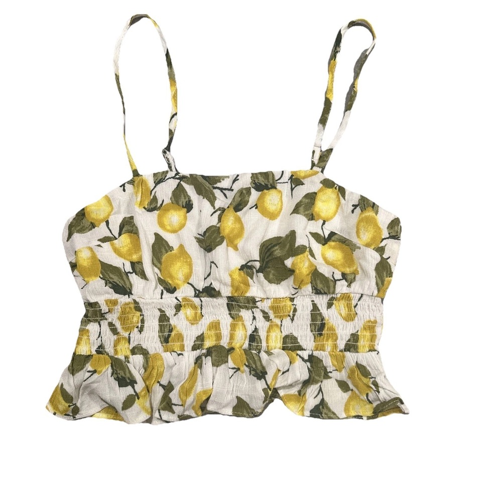 Cute Boho lemon yellow print strappy Smocked Small top